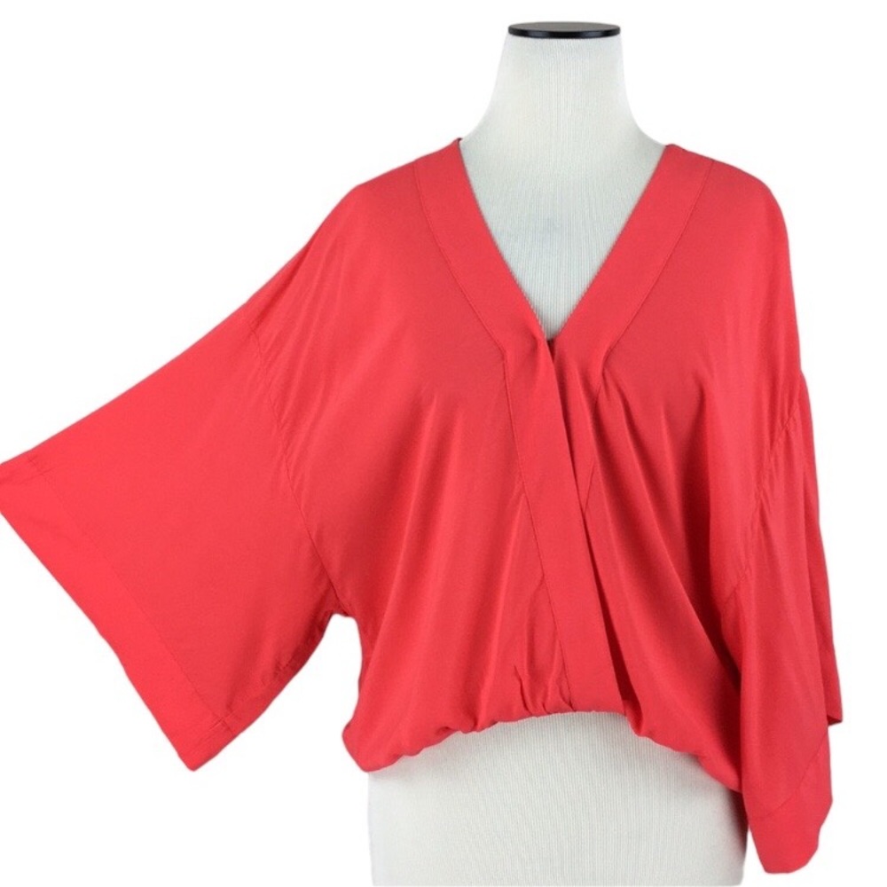 On The Road Tia Kimono Sleeve Surplice Coral Pink Rayon Blouse Top NWT